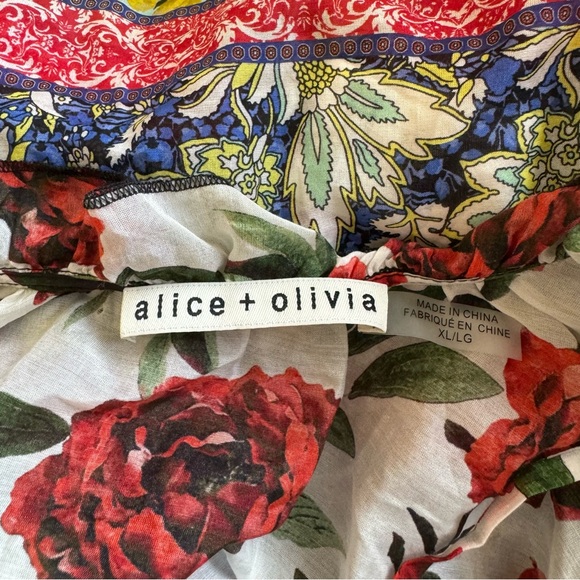 ALICE + OLIVIA Marlyn Floral Tie-Neck Button Down Tiered Blouse size XL - Picture 12 of 13